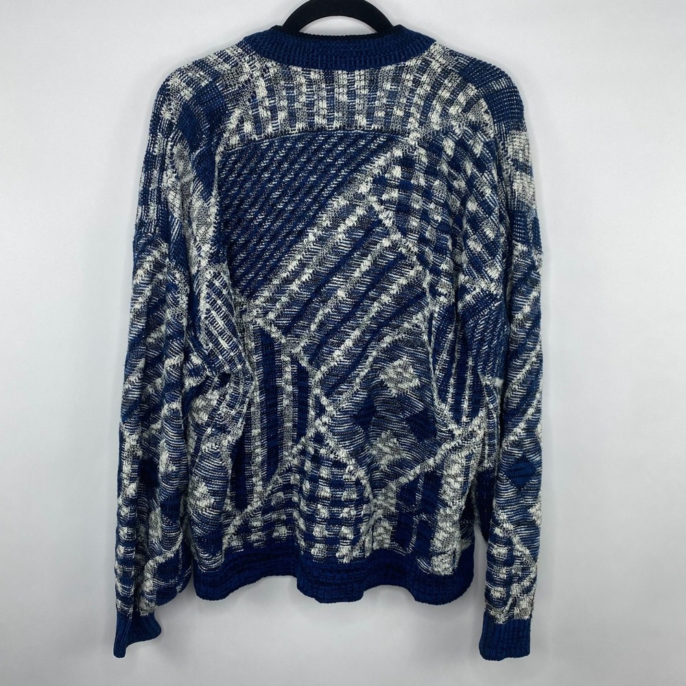 VTG AMERICAN CRUSADER Knit Cardigan Sweater Men's L Blue White Patchwork Grandpa - Picture 11 of 12